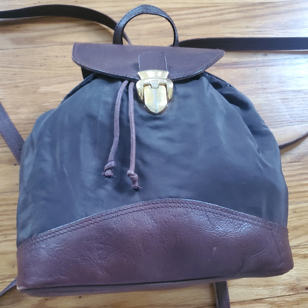 Brooks Brother Italy Nylon,leather Elegant Brown Leather and Fabric Backpack